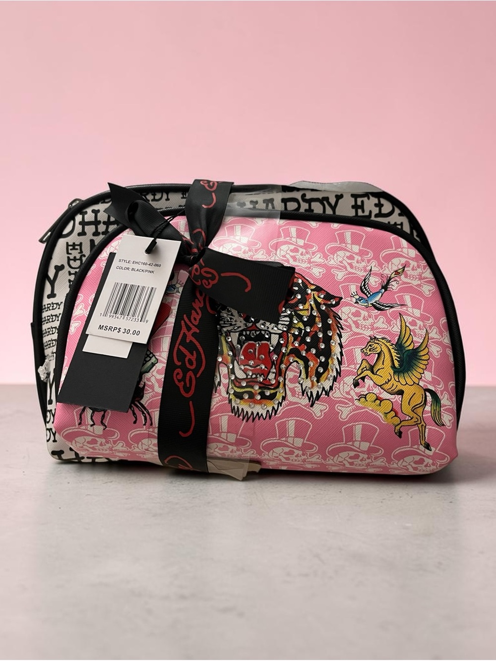 Ed Hardy Pink Graphic Cosmetic Bag set - New